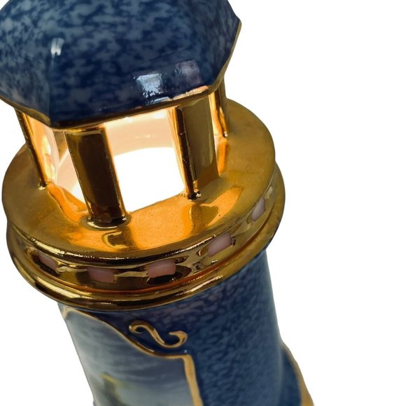 Thomas Kinkade 2004 Rock Lighthouse Battery Operated Light Ceramic Blue 8" - Picture 3 of 10